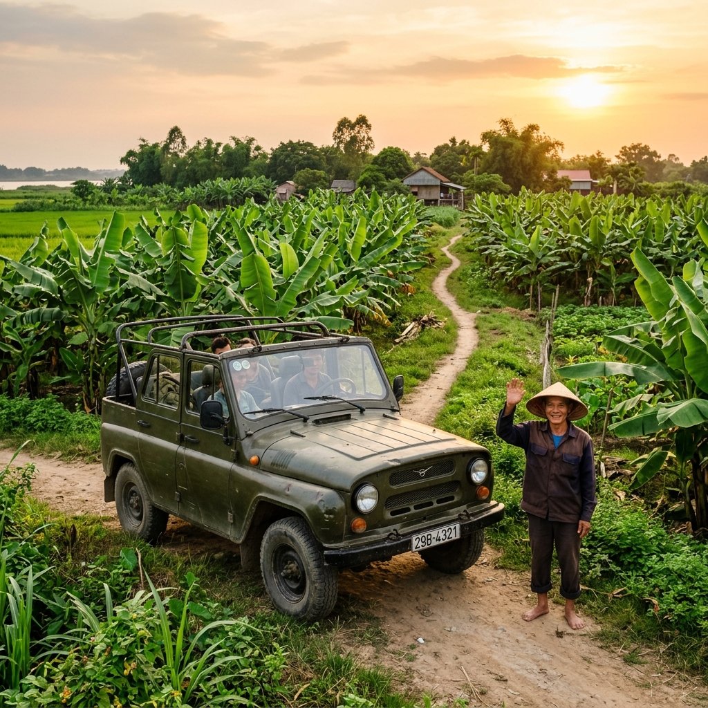 Xe Jeep Bãi Giữa Sông Hồng